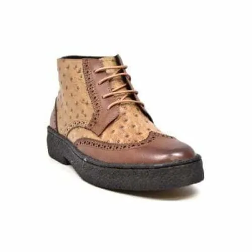 British Walkers Playboy Wingtip Men's Tan and Cognac Ostrich Leather High Tops