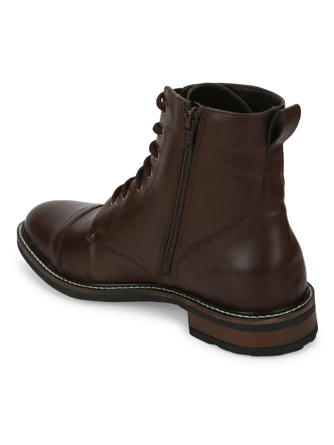 Brown PU Lace Up High Ankle Men's Boots