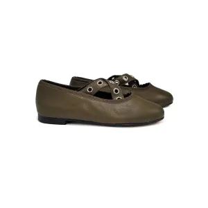 Brunellis Kaki Green  Criss Cross Slip on  1010