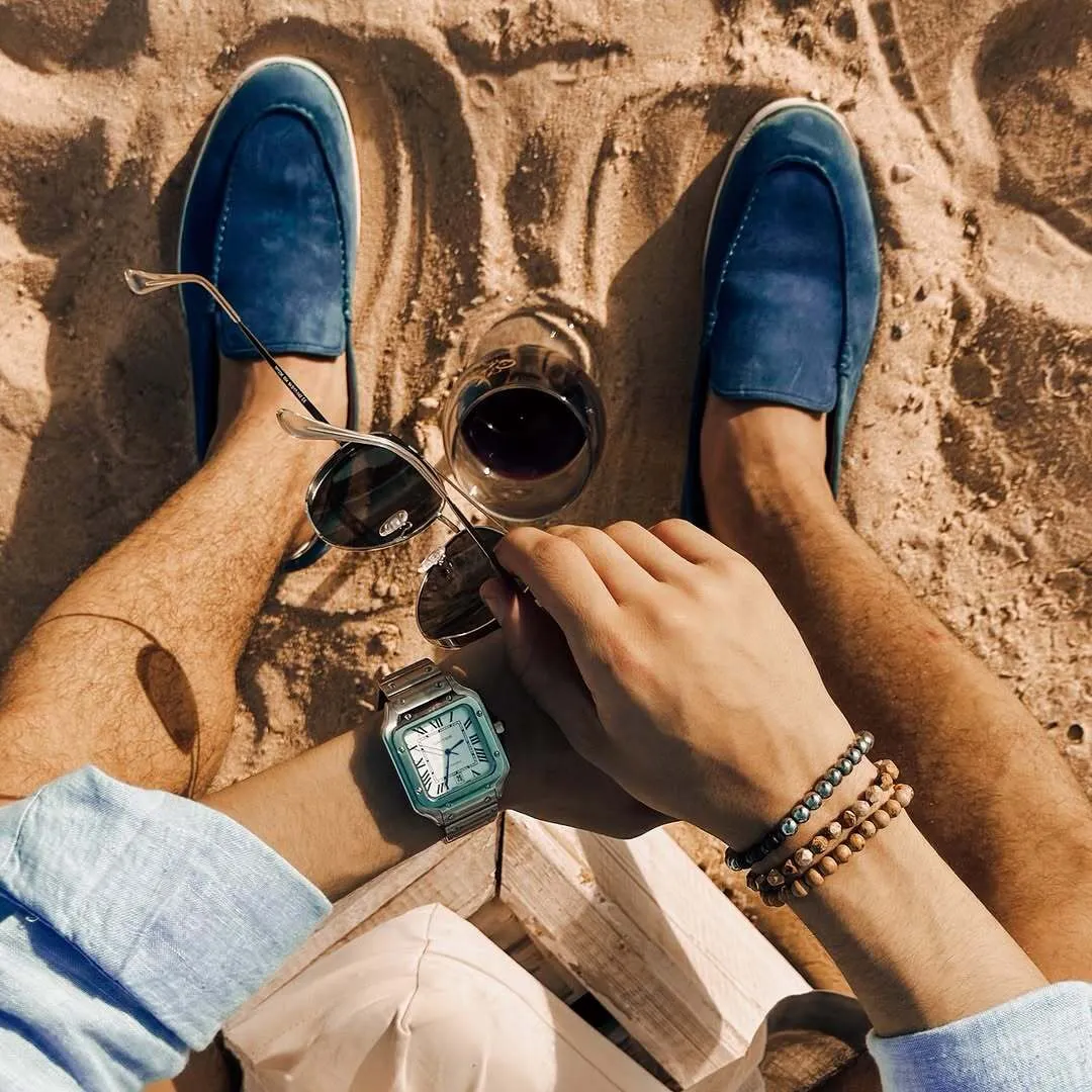 Brussels - Men's Light Blue Kid Suede Loafer