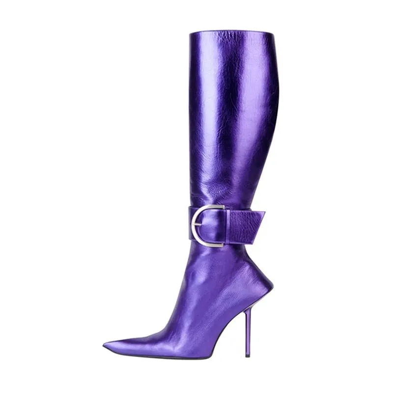 Buckle Pointed Toe Stiletto Heeled Boots