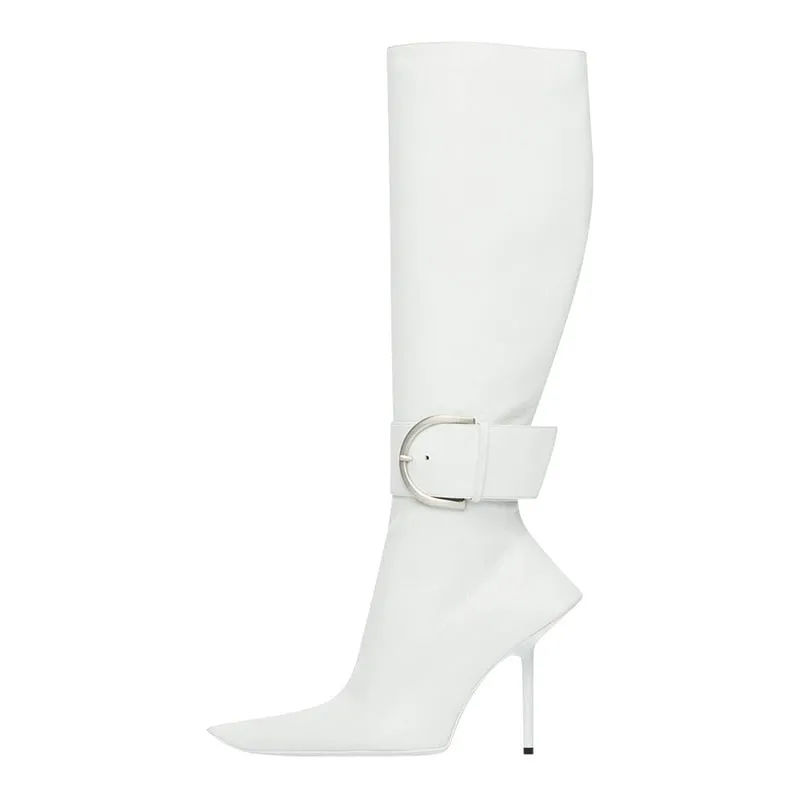 Buckle Pointed Toe Stiletto Heeled Boots