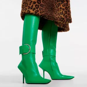 Buckle Pointed Toe Stiletto Heeled Boots
