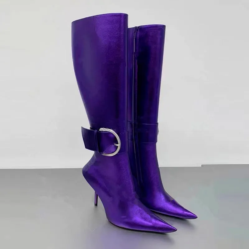Buckle Pointed Toe Stiletto Heeled Boots
