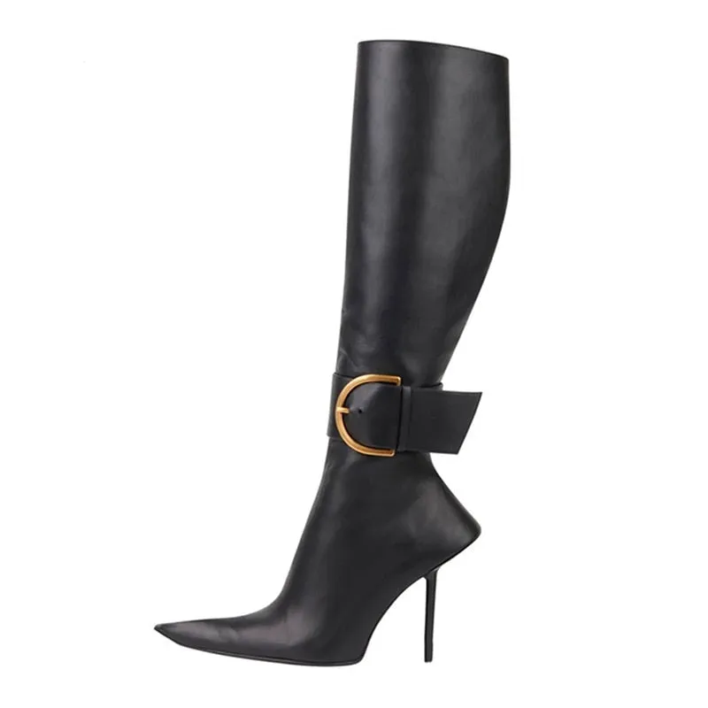 Buckle Pointed Toe Stiletto Heeled Boots