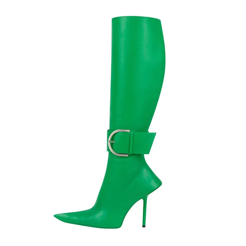 Buckle Pointed Toe Stiletto Heeled Boots