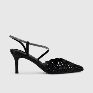 Bulbul Evening Slinback Short Heel Black LI003