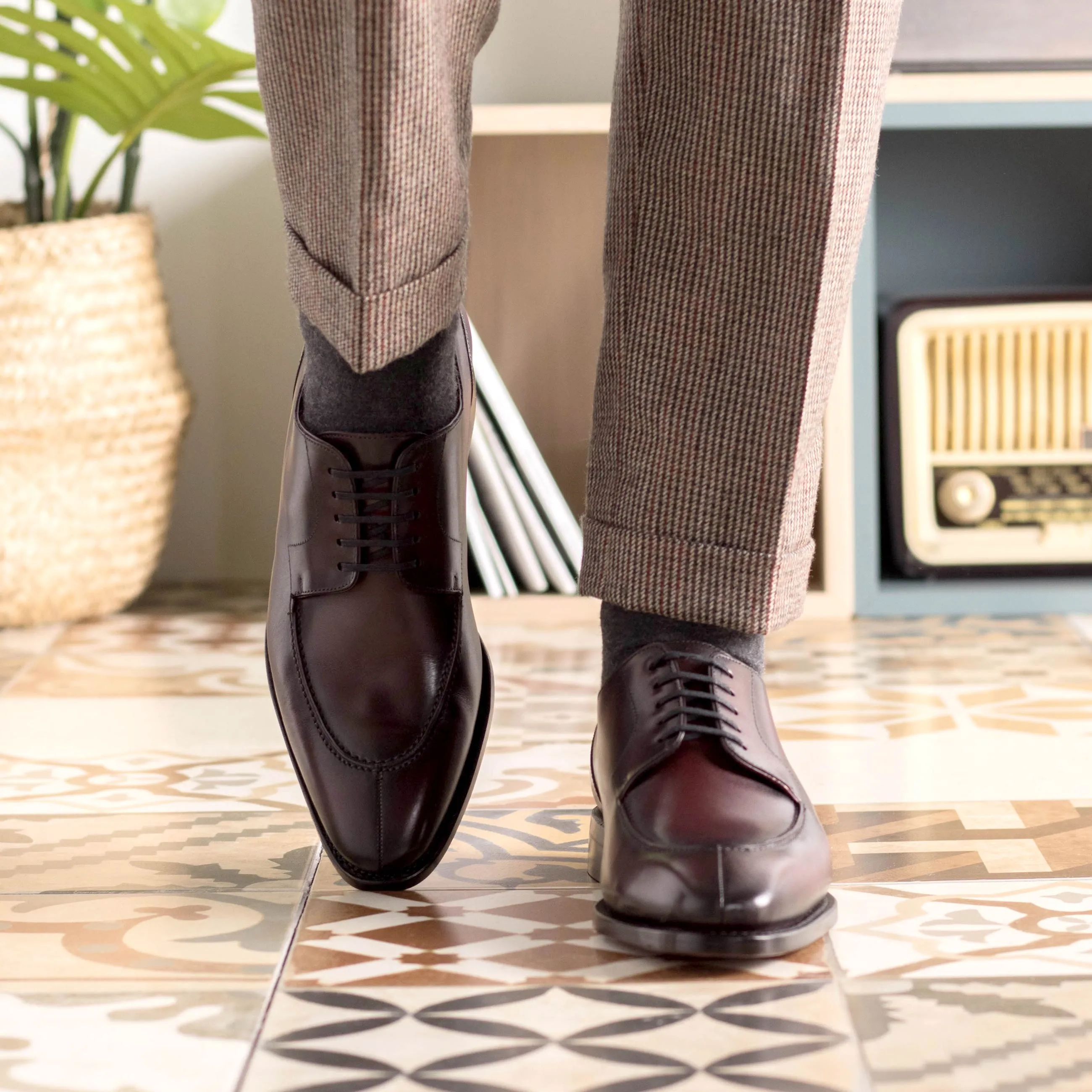 Burgundy Box Calf Leather Split Toe Derby