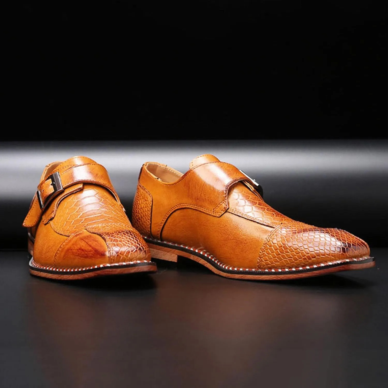 ByErz Men Dress Shoes Buckle Oxford Classic Pointed Toe Modern Formal Leather Shoes for Men