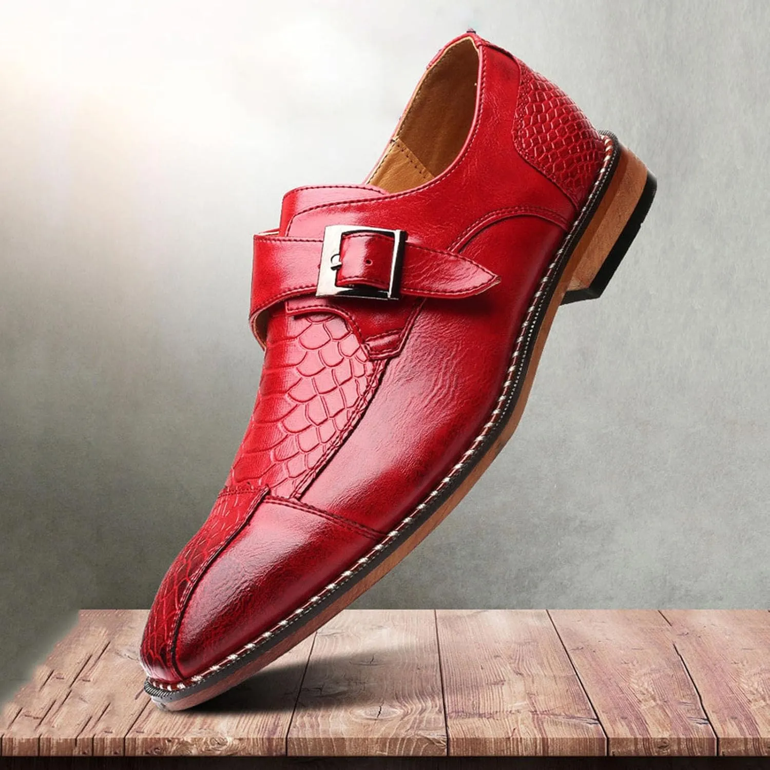 ByErz Men Dress Shoes Buckle Oxford Classic Pointed Toe Modern Formal Leather Shoes for Men