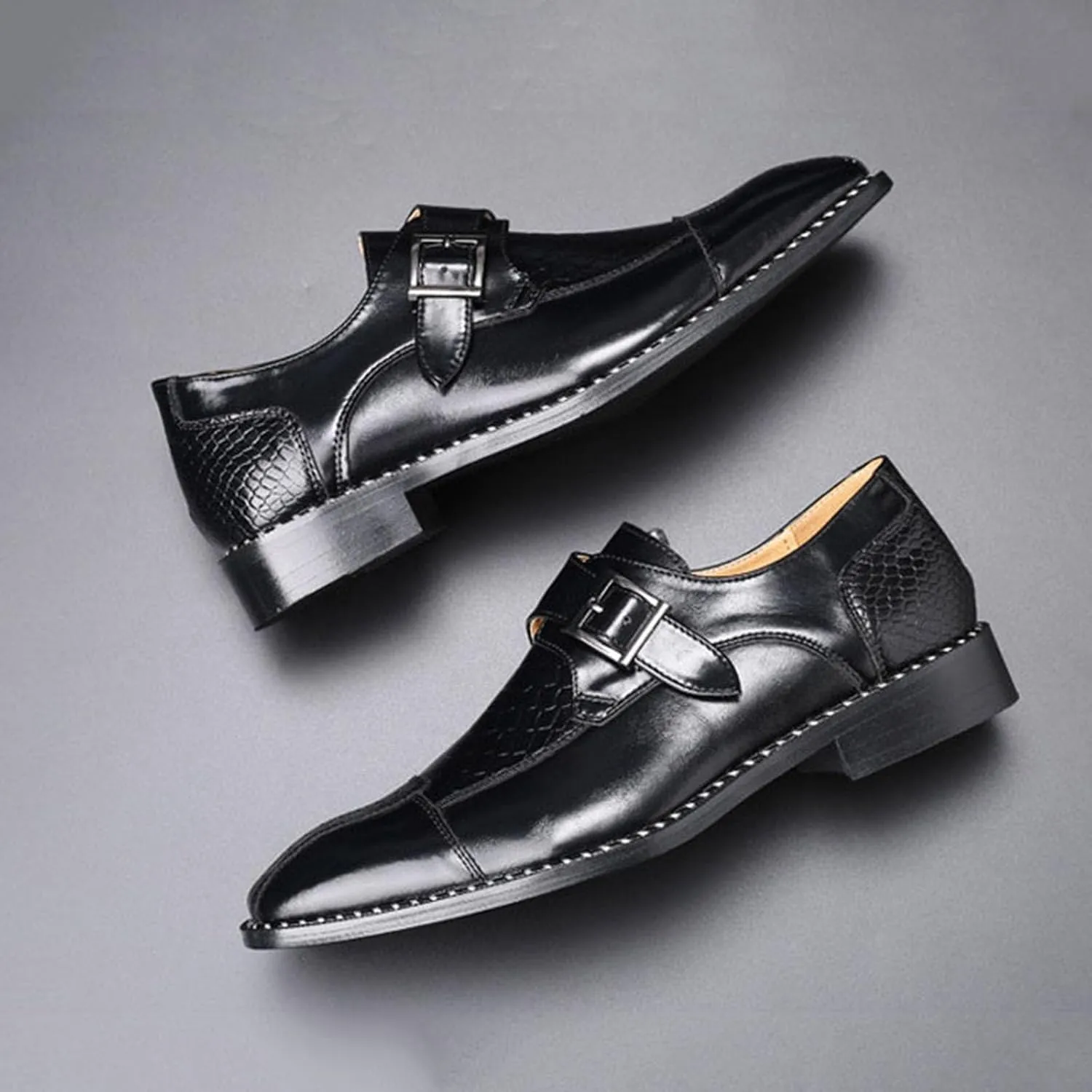 ByErz Men Dress Shoes Buckle Oxford Classic Pointed Toe Modern Formal Leather Shoes for Men