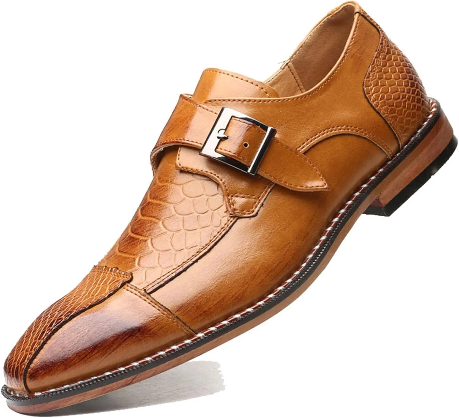 ByErz Men Dress Shoes Buckle Oxford Classic Pointed Toe Modern Formal Leather Shoes for Men
