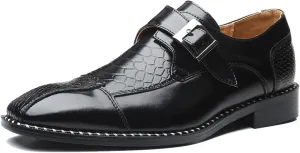 ByErz Men Dress Shoes Buckle Oxford Classic Pointed Toe Modern Formal Leather Shoes for Men
