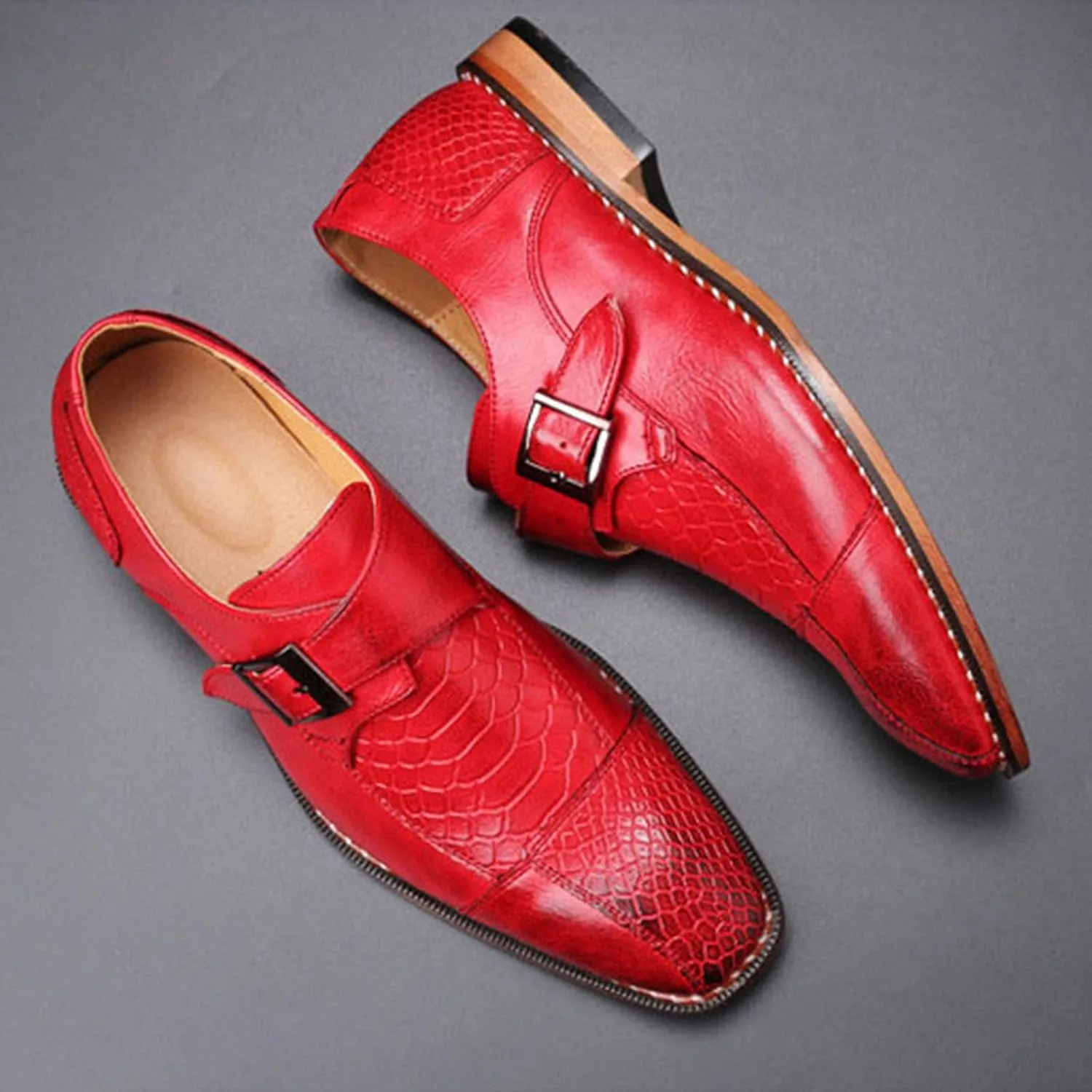 ByErz Men Dress Shoes Buckle Oxford Classic Pointed Toe Modern Formal Leather Shoes for Men