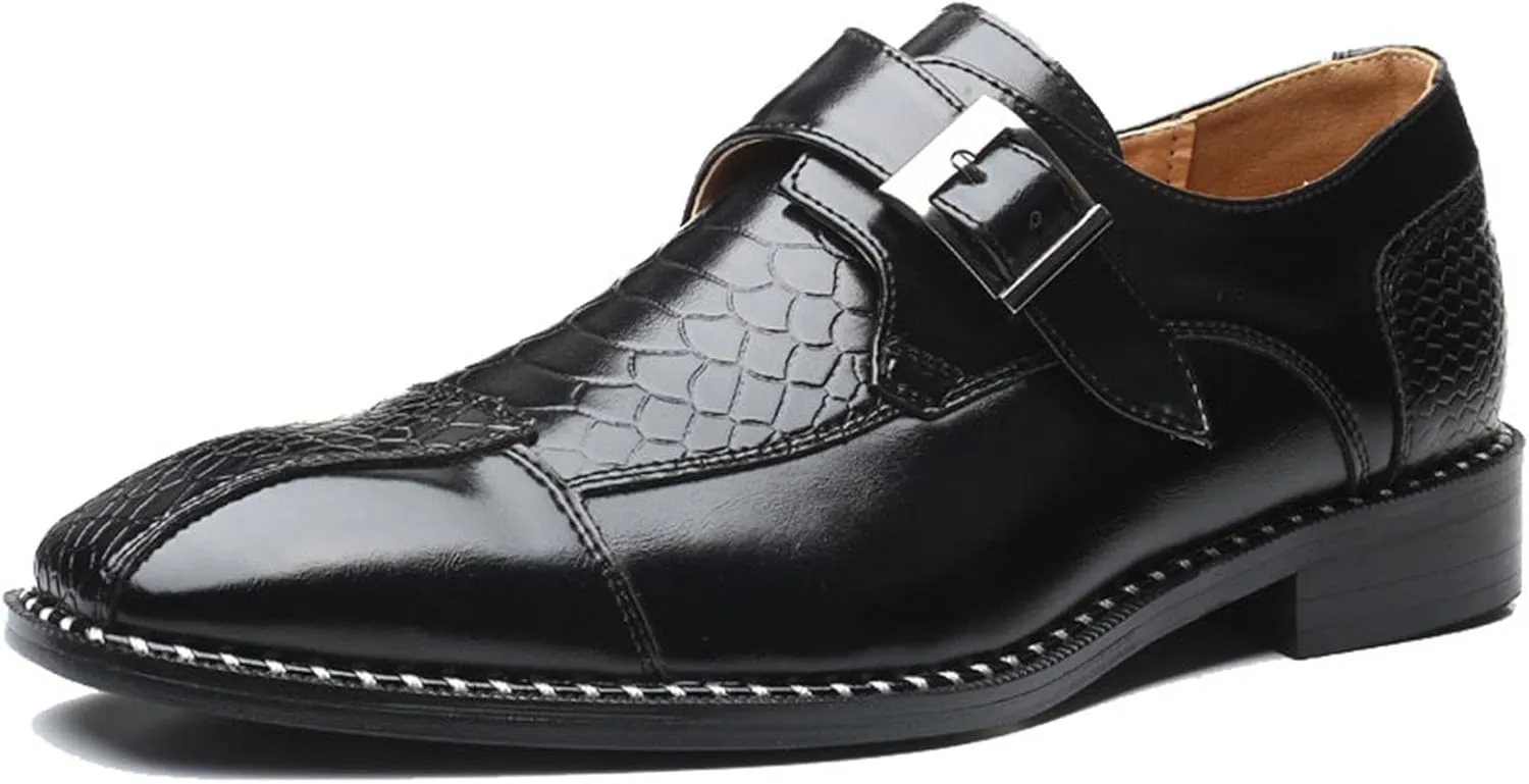 ByErz Men Dress Shoes Buckle Oxford Classic Pointed Toe Modern Formal Leather Shoes for Men