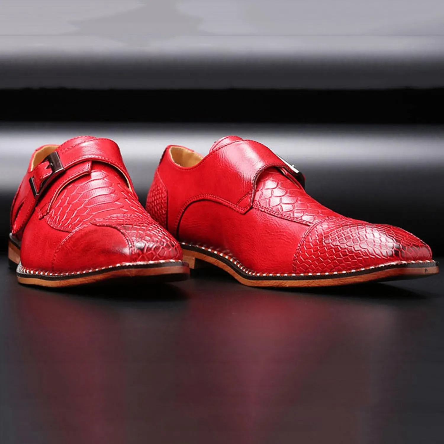 ByErz Men Dress Shoes Buckle Oxford Classic Pointed Toe Modern Formal Leather Shoes for Men