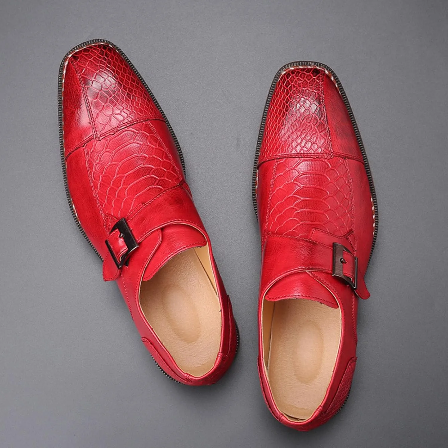 ByErz Men Dress Shoes Buckle Oxford Classic Pointed Toe Modern Formal Leather Shoes for Men