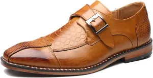 ByErz Men Dress Shoes Buckle Oxford Classic Pointed Toe Modern Formal Leather Shoes for Men