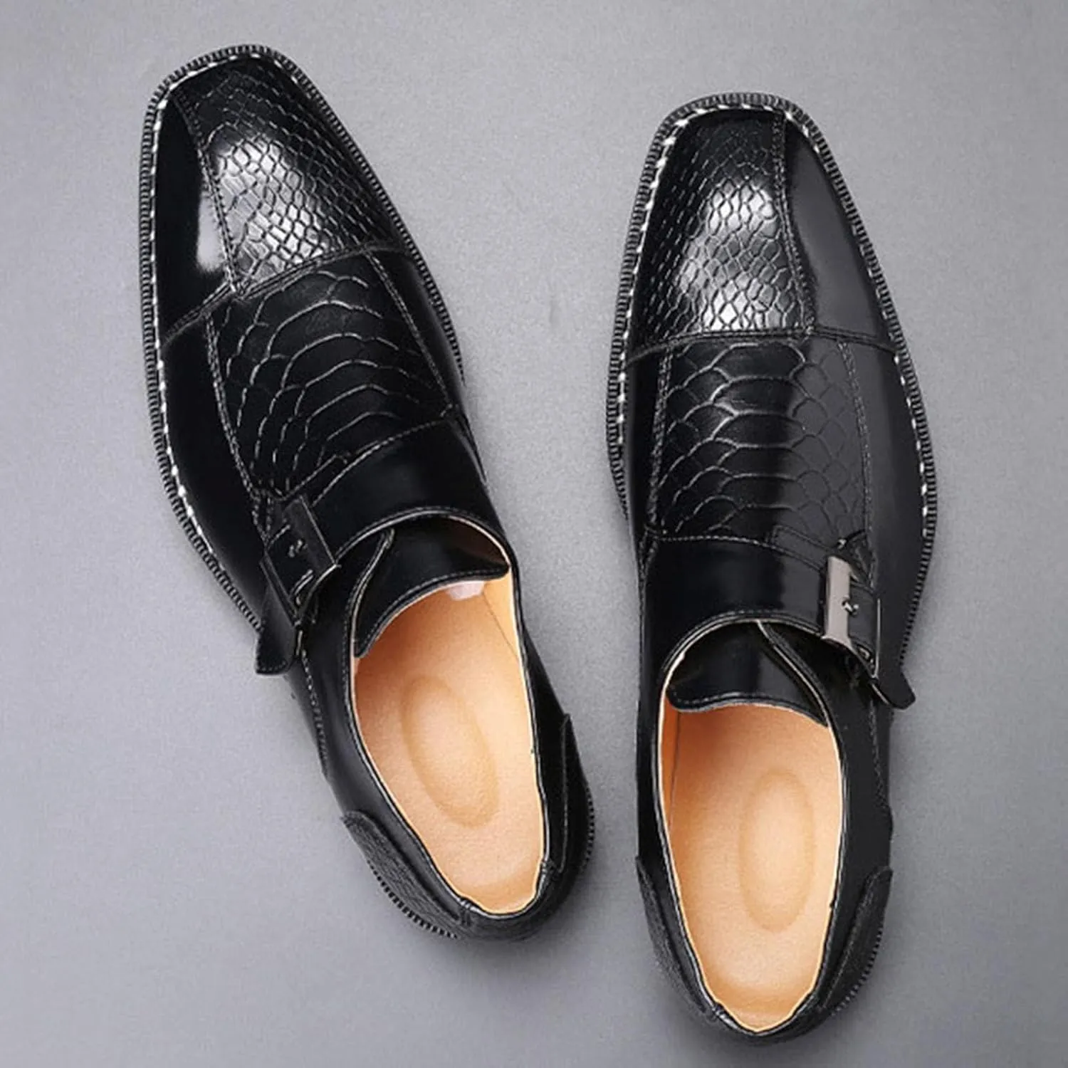 ByErz Men Dress Shoes Buckle Oxford Classic Pointed Toe Modern Formal Leather Shoes for Men