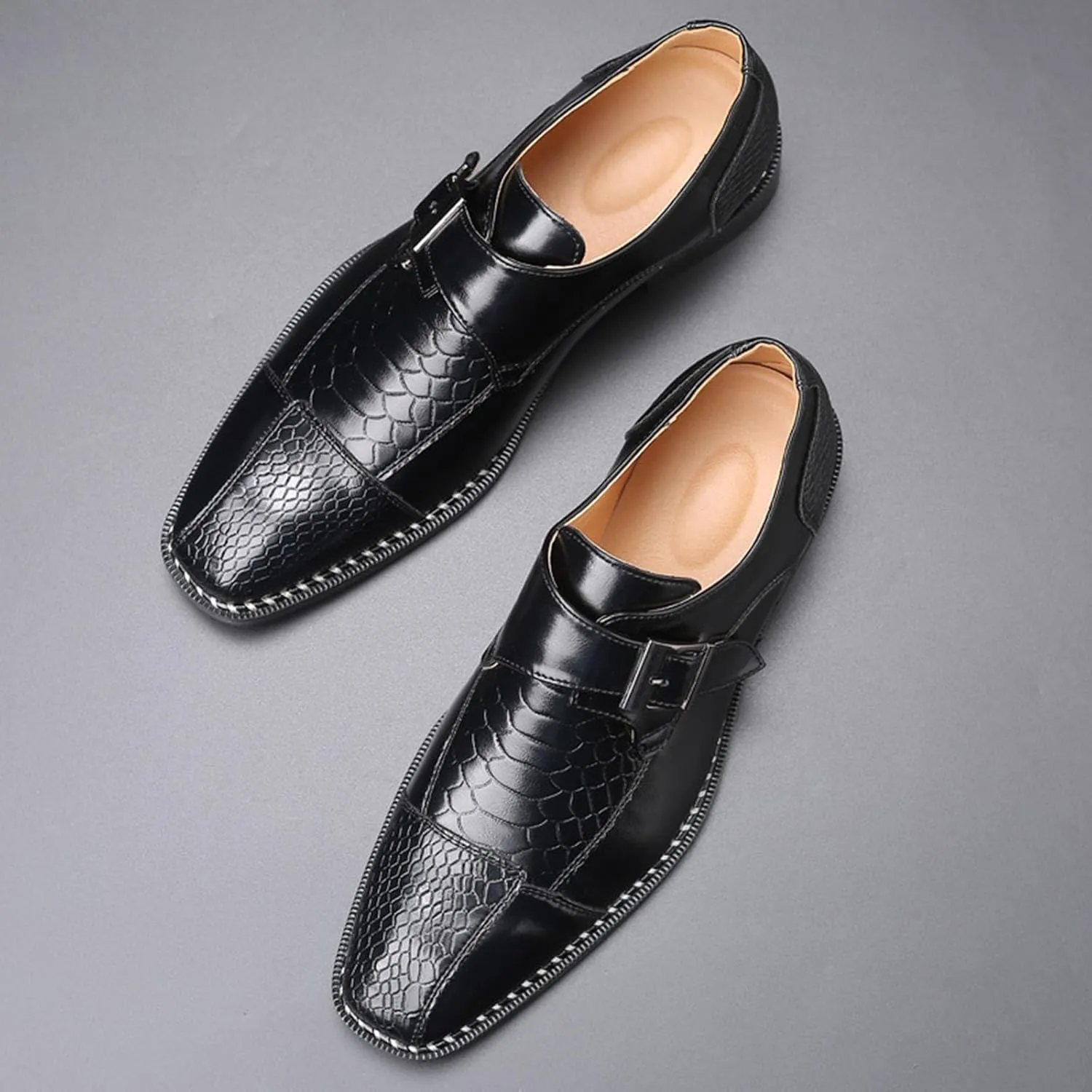 ByErz Men Dress Shoes Buckle Oxford Classic Pointed Toe Modern Formal Leather Shoes for Men