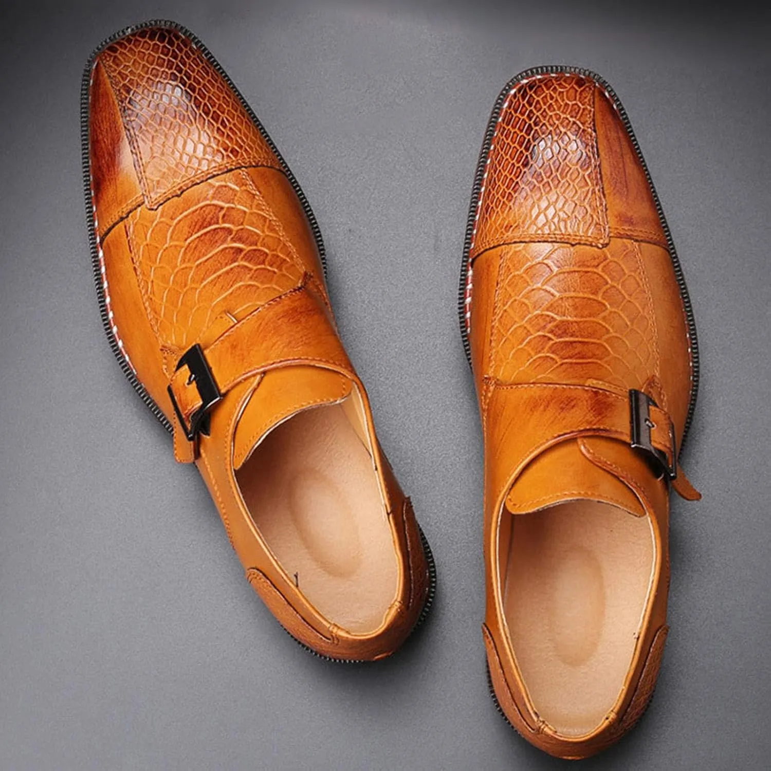 ByErz Men Dress Shoes Buckle Oxford Classic Pointed Toe Modern Formal Leather Shoes for Men