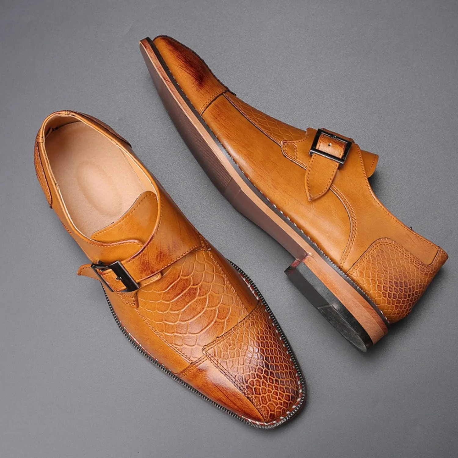 ByErz Men Dress Shoes Buckle Oxford Classic Pointed Toe Modern Formal Leather Shoes for Men