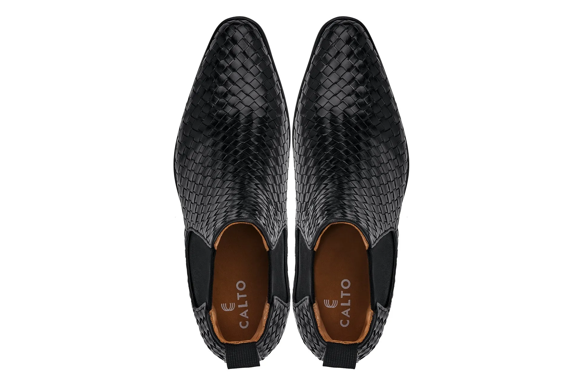 CALTO - K30521 - 3.3 Inches Taller (Black) - Woven Slip-On High-Top Chelsea Ankle Boots