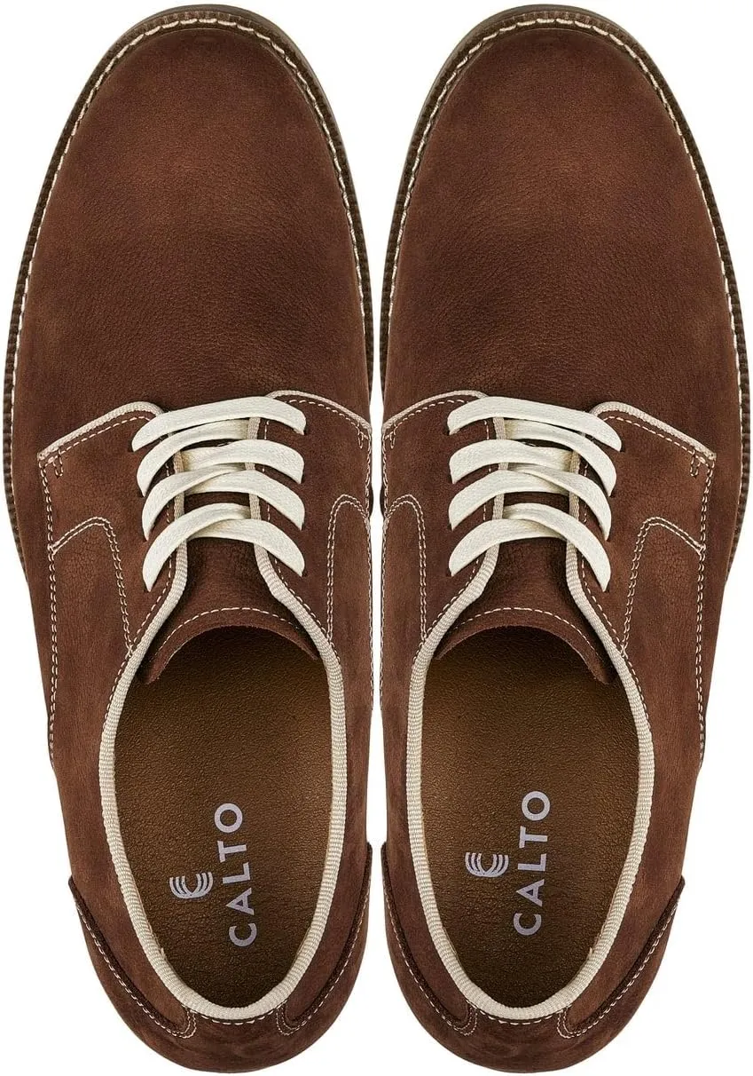 CALTO Men's Invisible Height Increasing Elevator Shoes - Terracotta Brown Lace-up Premium Leather Casual Derby - 3 Inches Taller - J1313 - Size 10 D(M) US