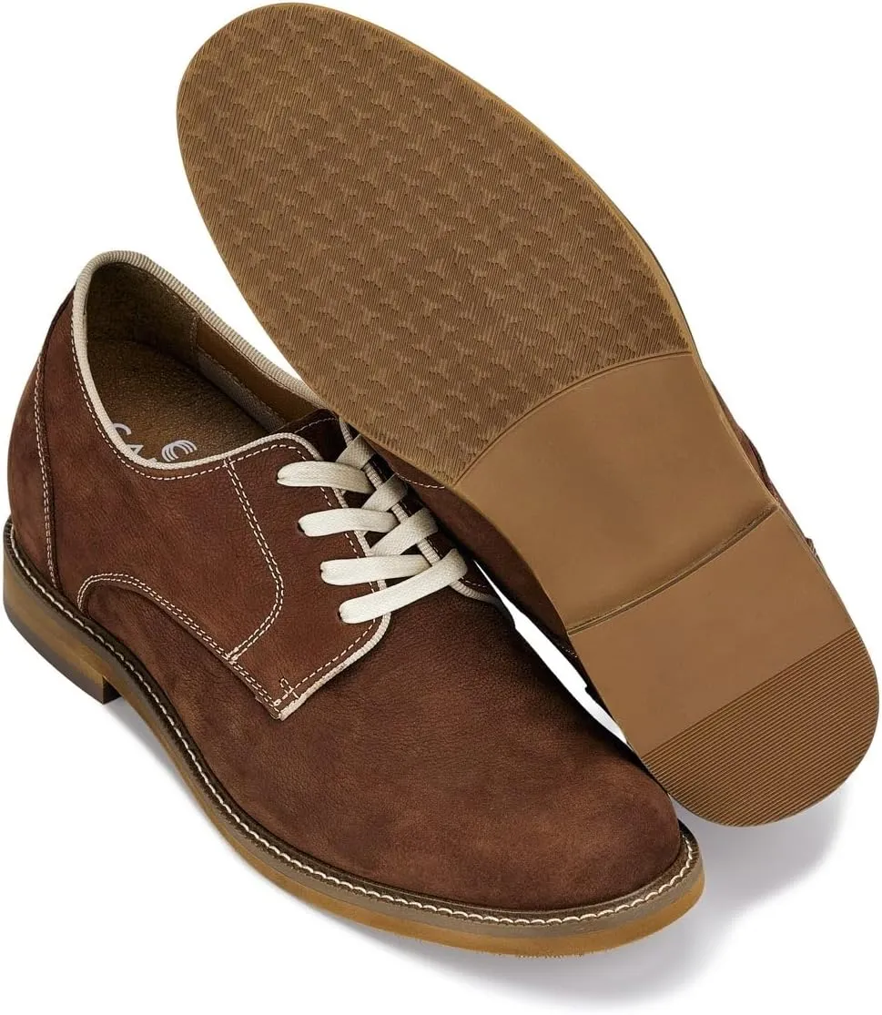 CALTO Men's Invisible Height Increasing Elevator Shoes - Terracotta Brown Lace-up Premium Leather Casual Derby - 3 Inches Taller - J1313 - Size 10 D(M) US