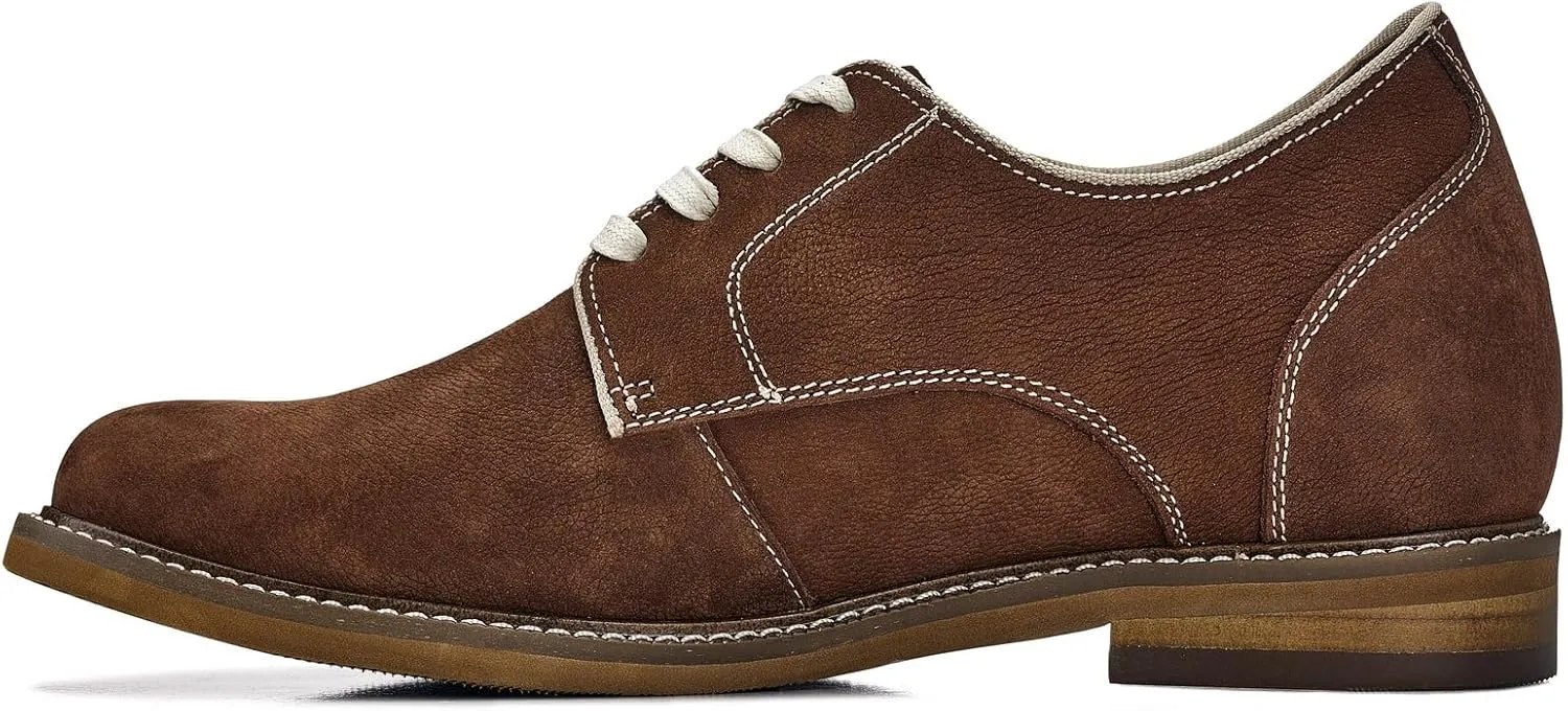CALTO Men's Invisible Height Increasing Elevator Shoes - Terracotta Brown Lace-up Premium Leather Casual Derby - 3 Inches Taller - J1313 - Size 10 D(M) US