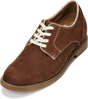 CALTO Men's Invisible Height Increasing Elevator Shoes - Terracotta Brown Lace-up Premium Leather Casual Derby - 3 Inches Taller - J1313 - Size 10 D(M) US