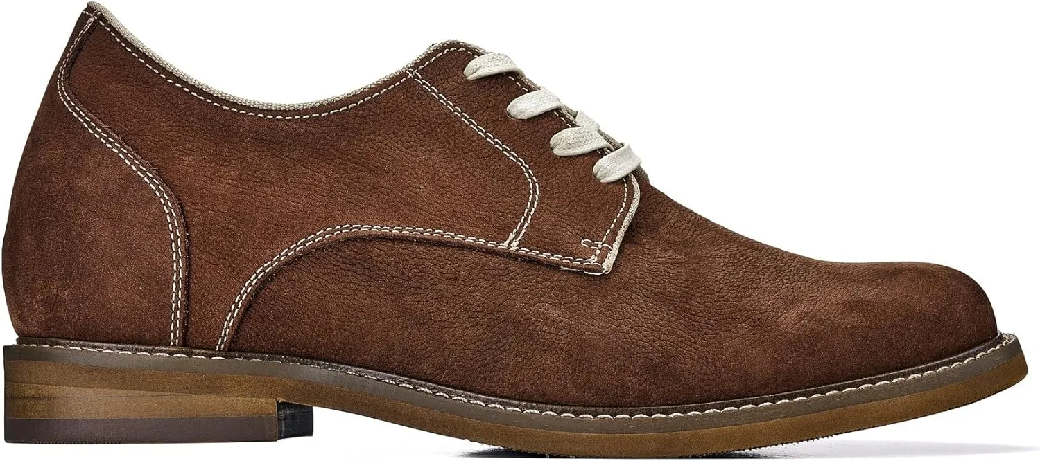 CALTO Men's Invisible Height Increasing Elevator Shoes - Terracotta Brown Lace-up Premium Leather Casual Derby - 3 Inches Taller - J1313 - Size 10 D(M) US