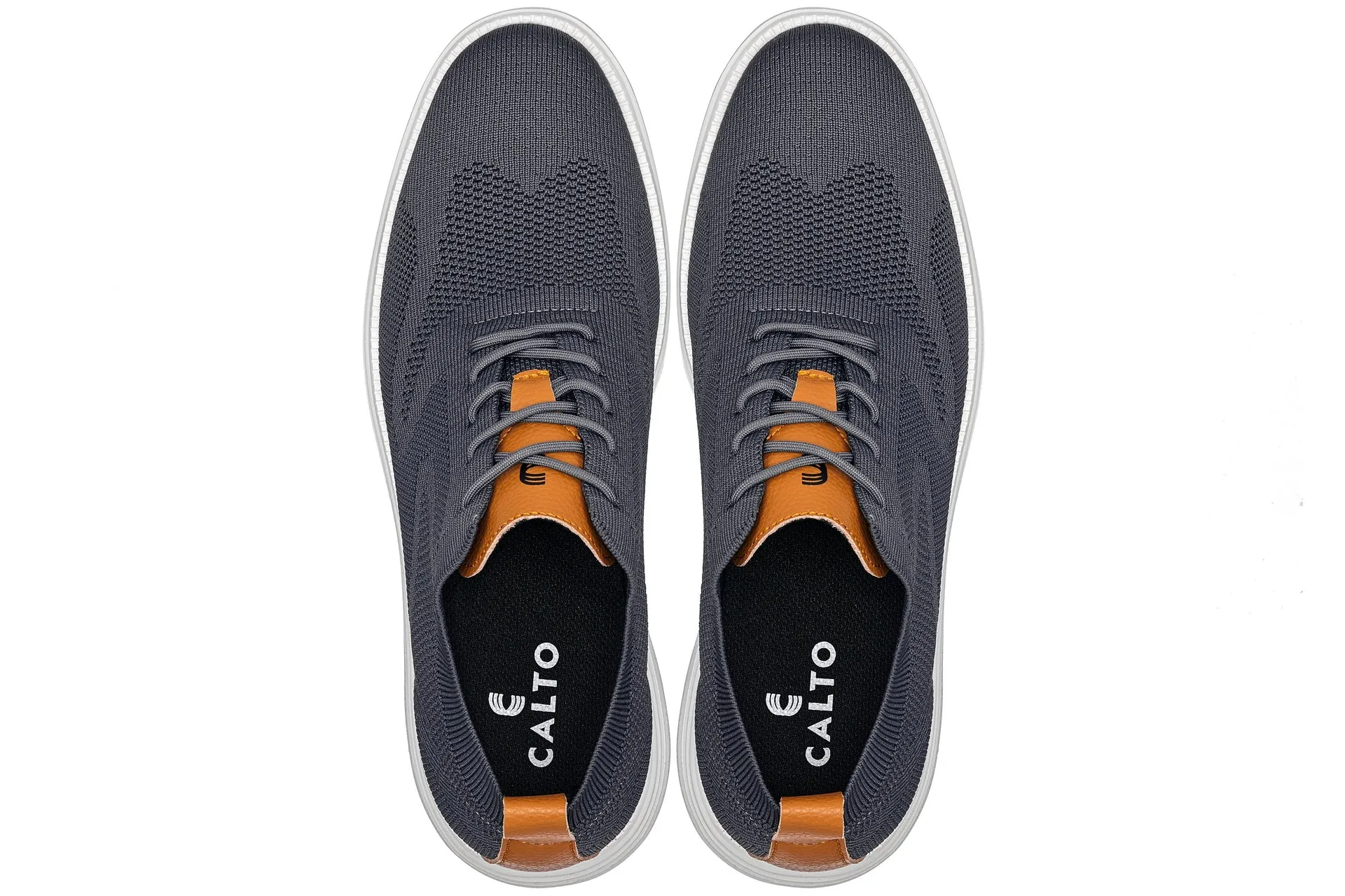 CALTO - X2636 - 2.8 Inches Taller (Iron Grey/Brown) - Lace Up Casual Walker - Lightweight