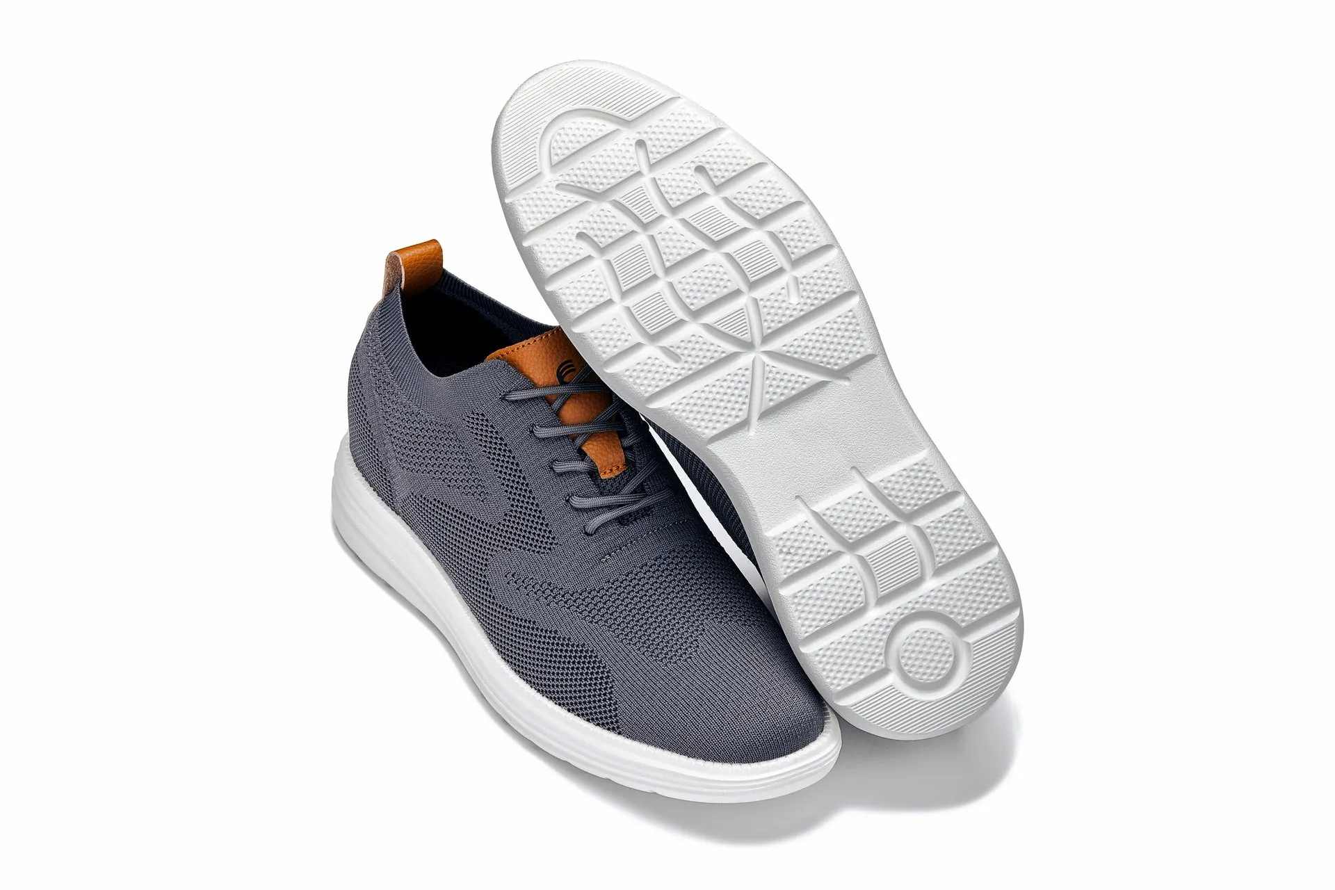 CALTO - X2636 - 2.8 Inches Taller (Iron Grey/Brown) - Lace Up Casual Walker - Lightweight