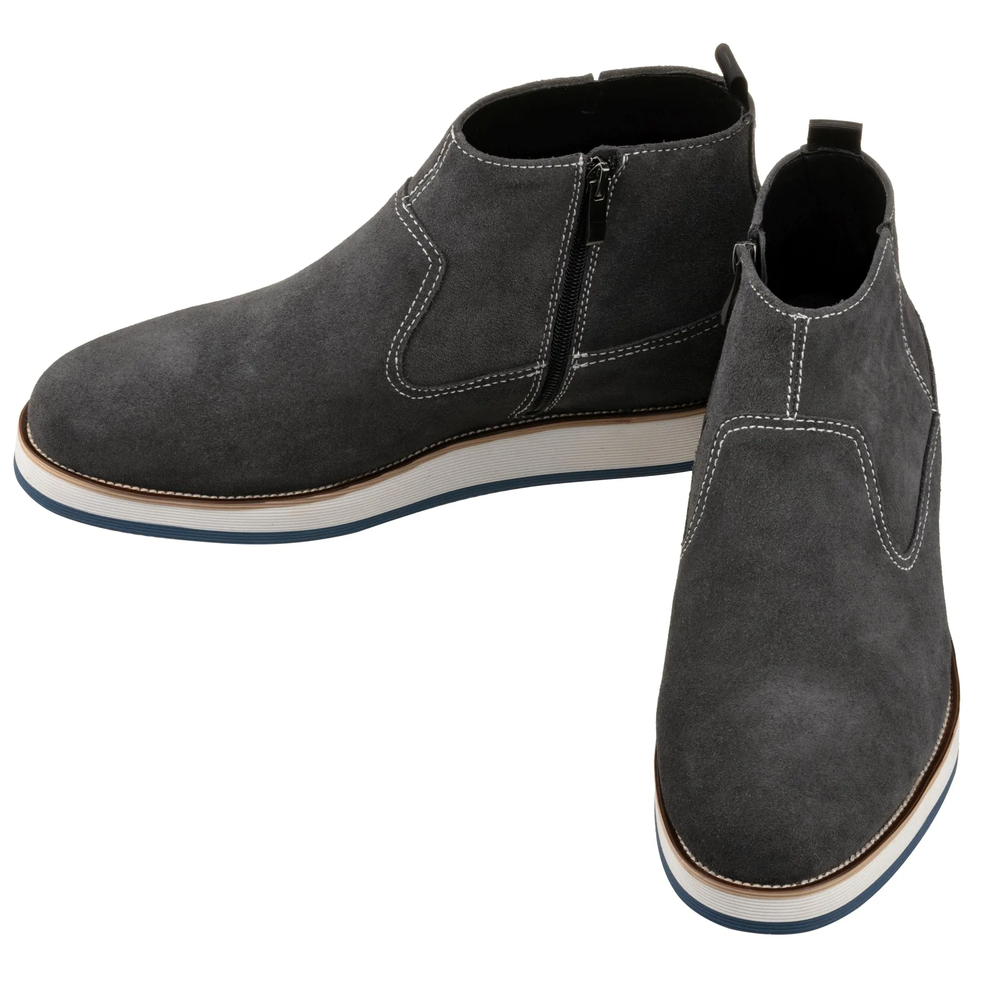 CALTO - Y30022 - 3 Inches Taller (Nubuck Grey) - Zipper Boots