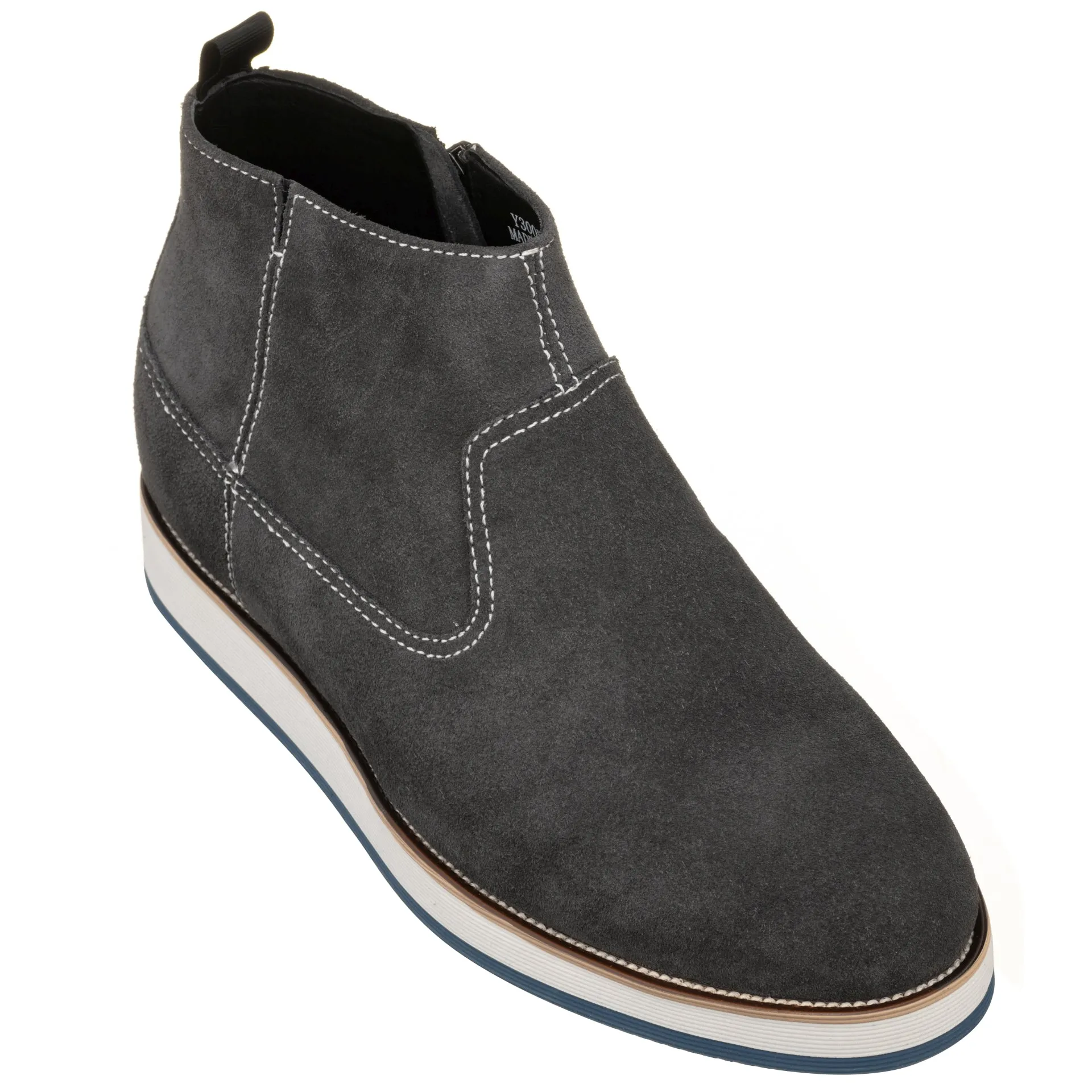 CALTO - Y30022 - 3 Inches Taller (Nubuck Grey) - Zipper Boots