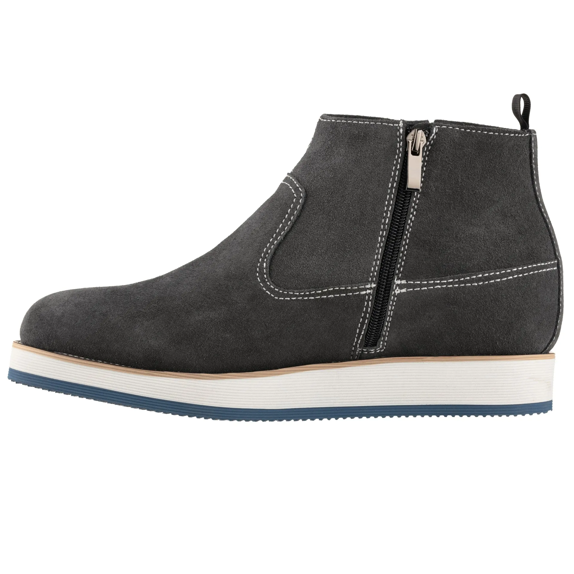 CALTO - Y30022 - 3 Inches Taller (Nubuck Grey) - Zipper Boots