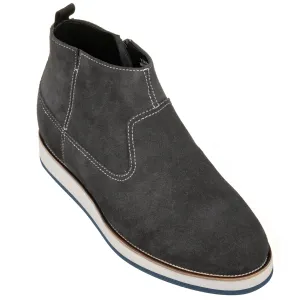 CALTO - Y30022 - 3 Inches Taller (Nubuck Grey) - Zipper Boots