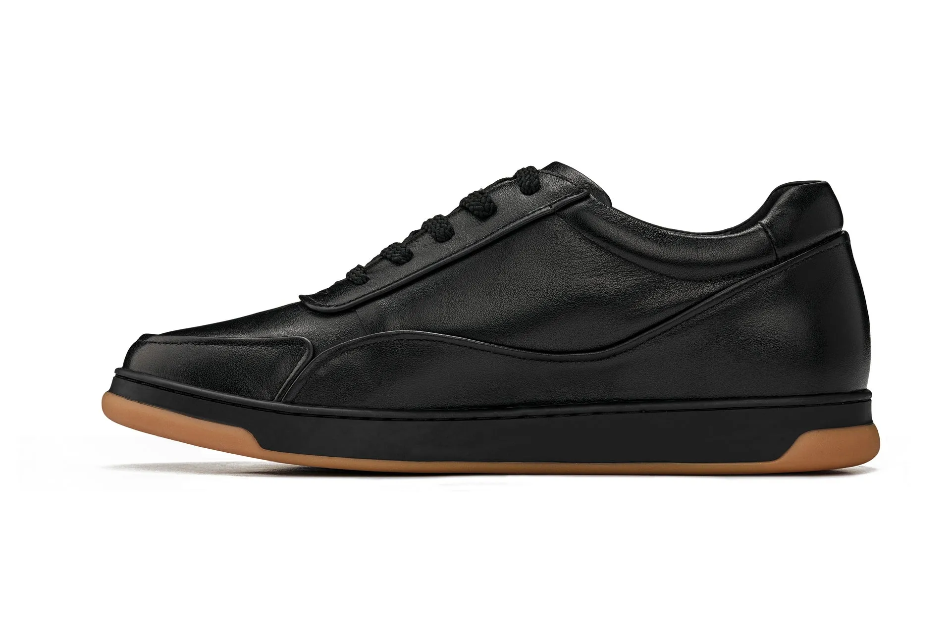 CALTO - Y7888 - 2.6 Inches Taller (Noir/Black & Gum Sole) - Elevated Leather Sneakers