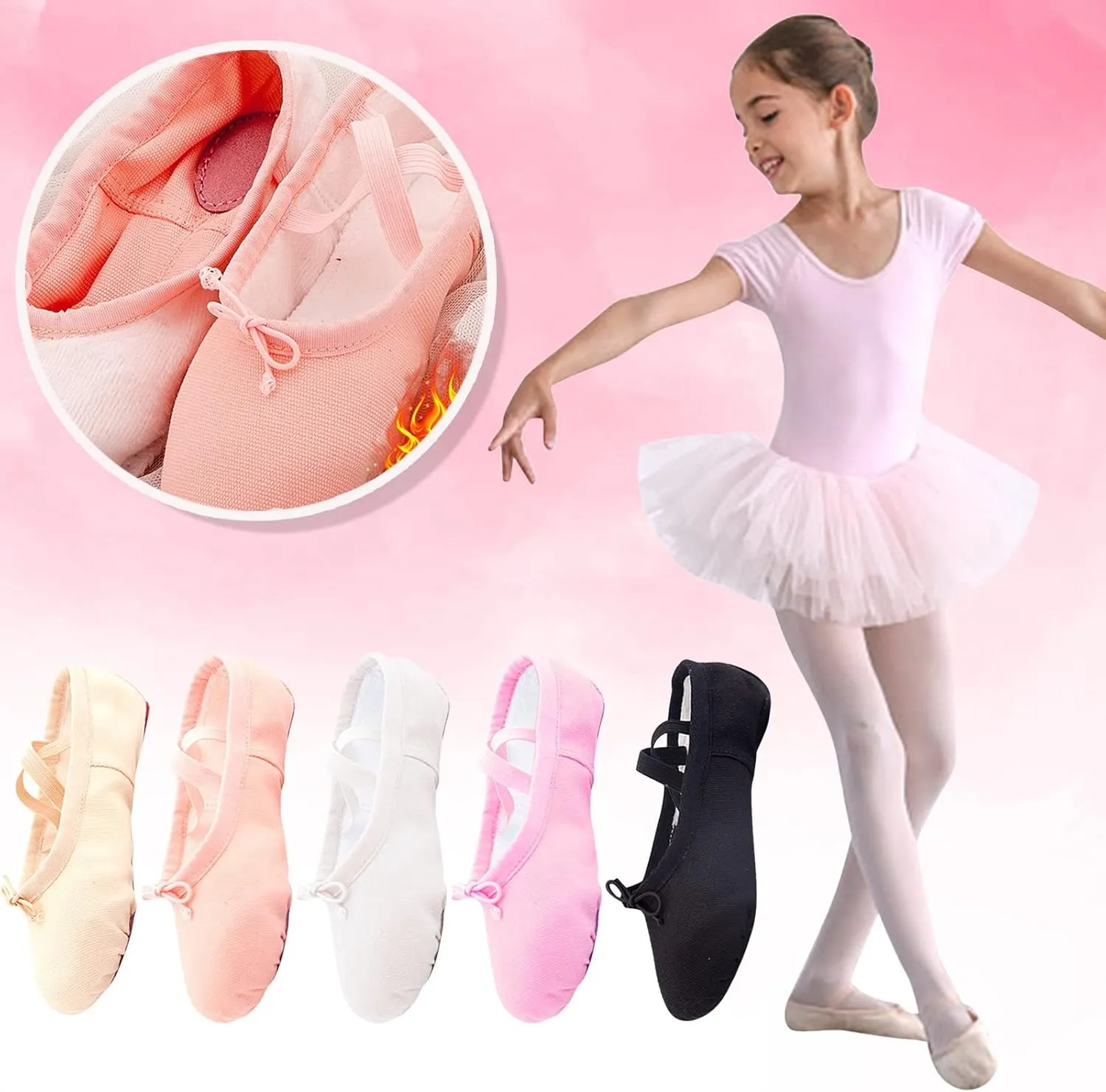 Canvas Ballet Shoes Toddler Girls Ballet Slippers No-Tie Boys Dance Ballet Shoes Softy Sole Practice Dance Shoes