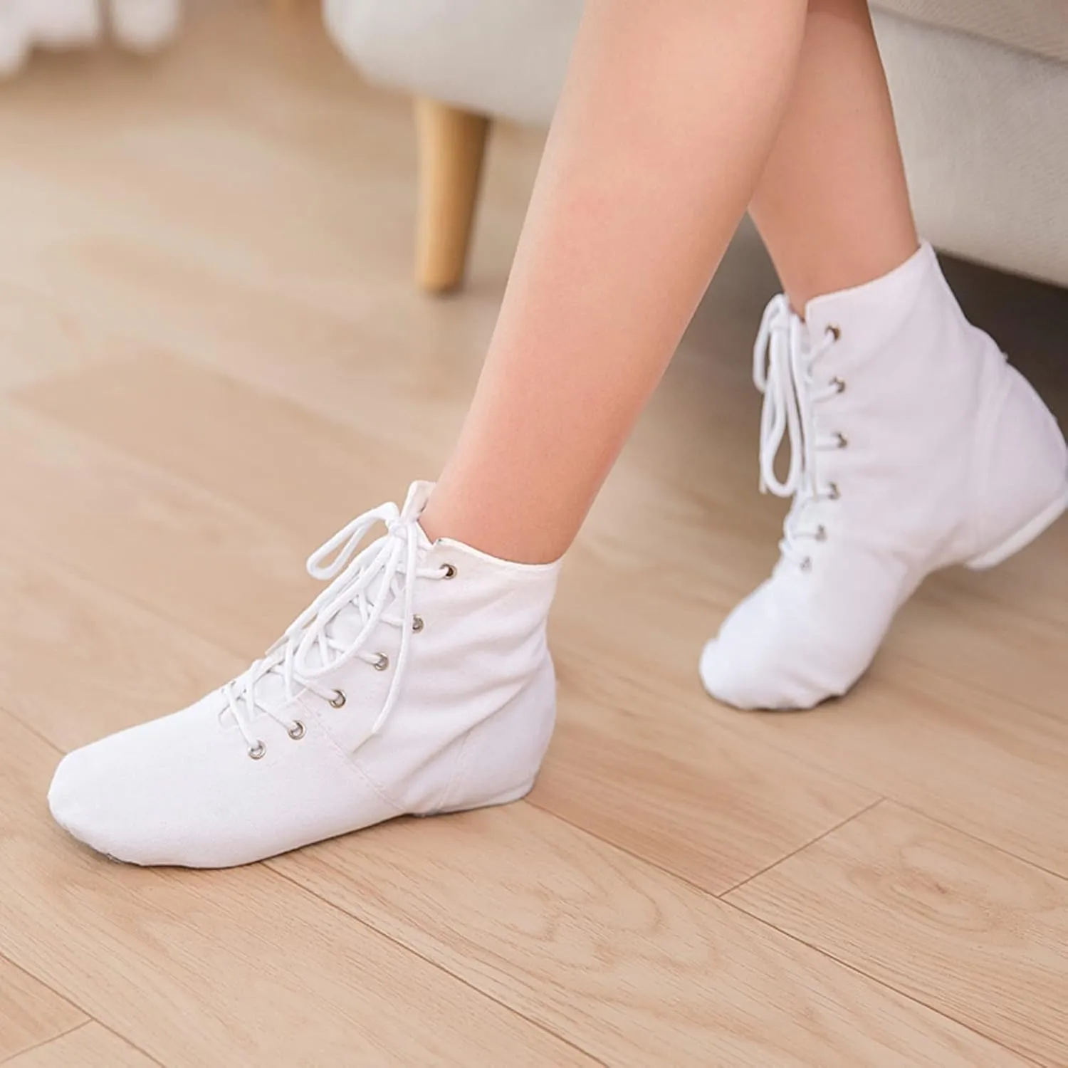 Canvas Jazz Boots for Girls Lace-up Dancing Sneakers for Boys Split-Sole Dance Shoes Ballet Girl Sandals