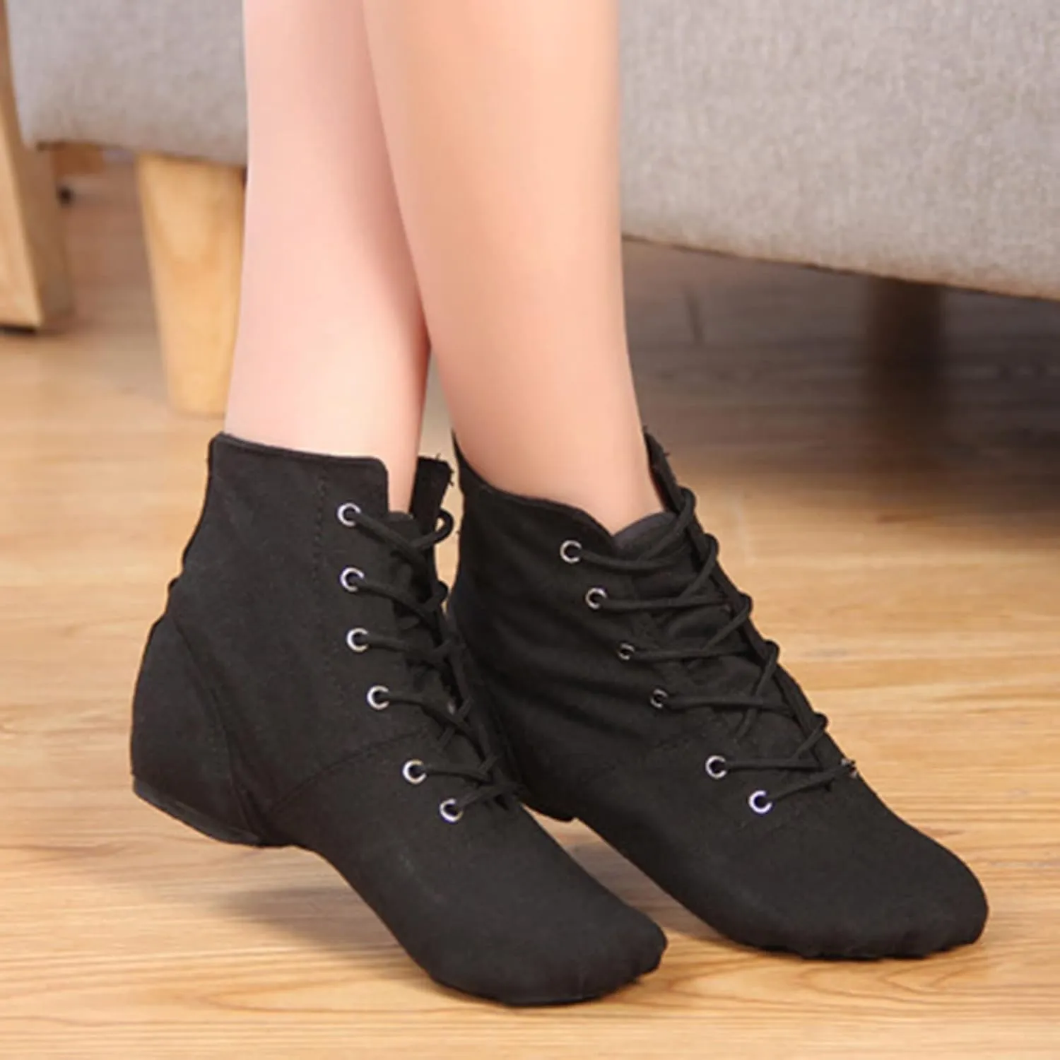 Canvas Jazz Boots for Girls Lace-up Dancing Sneakers for Boys Split-Sole Dance Shoes Ballet Girl Sandals