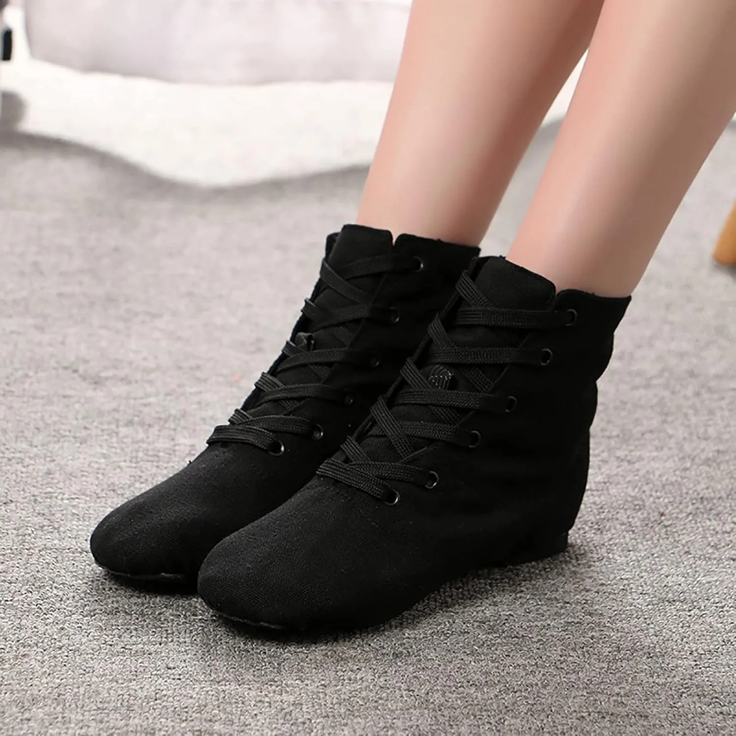 Canvas Lace up Practice Jazz Dance Boots Ankle Boots Split Sole Ballet Dancing Sneakers for Adult Men Women Kid