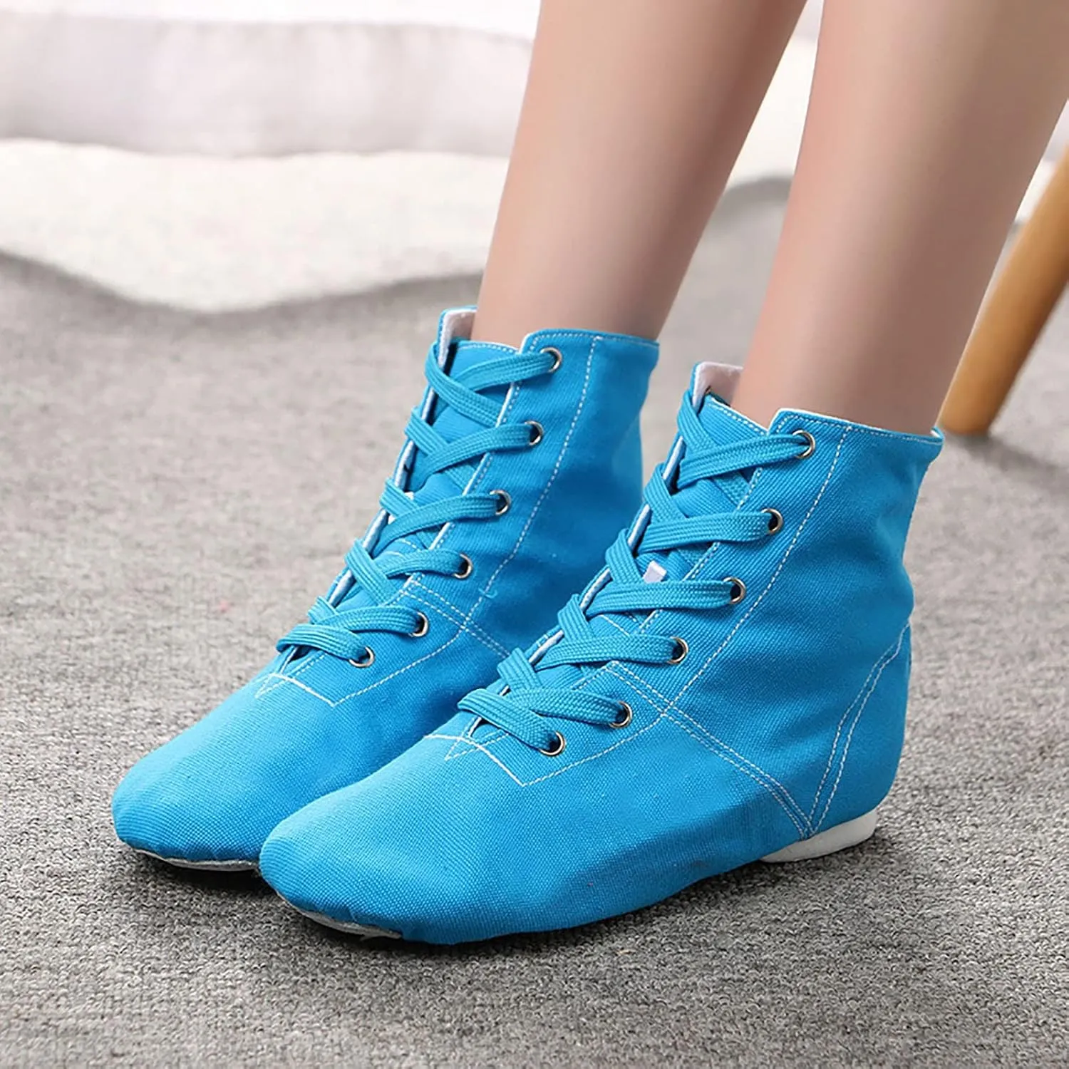 Canvas Lace up Practice Jazz Dance Boots Ankle Boots Split Sole Ballet Dancing Sneakers for Adult Men Women Kid