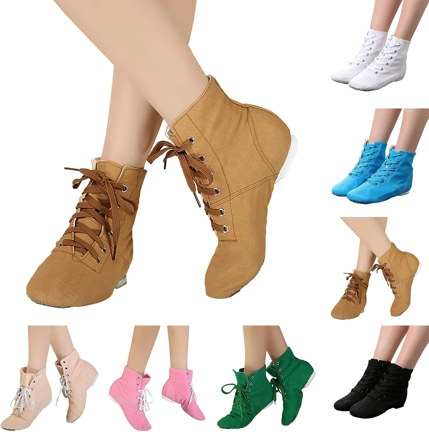 Canvas Lace up Practice Jazz Dance Boots Ankle Boots Split Sole Ballet Dancing Sneakers for Adult Men Women Kid