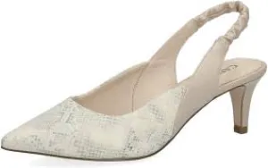 Caprice Leather Creme Snake Pointed Toe Kitten Heel Slingback Shoe