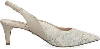 Caprice Leather Creme Snake Pointed Toe Kitten Heel Slingback Shoe