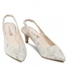 Caprice Leather Creme Snake Pointed Toe Kitten Heel Slingback Shoe