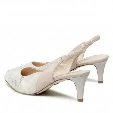 Caprice Leather Creme Snake Pointed Toe Kitten Heel Slingback Shoe