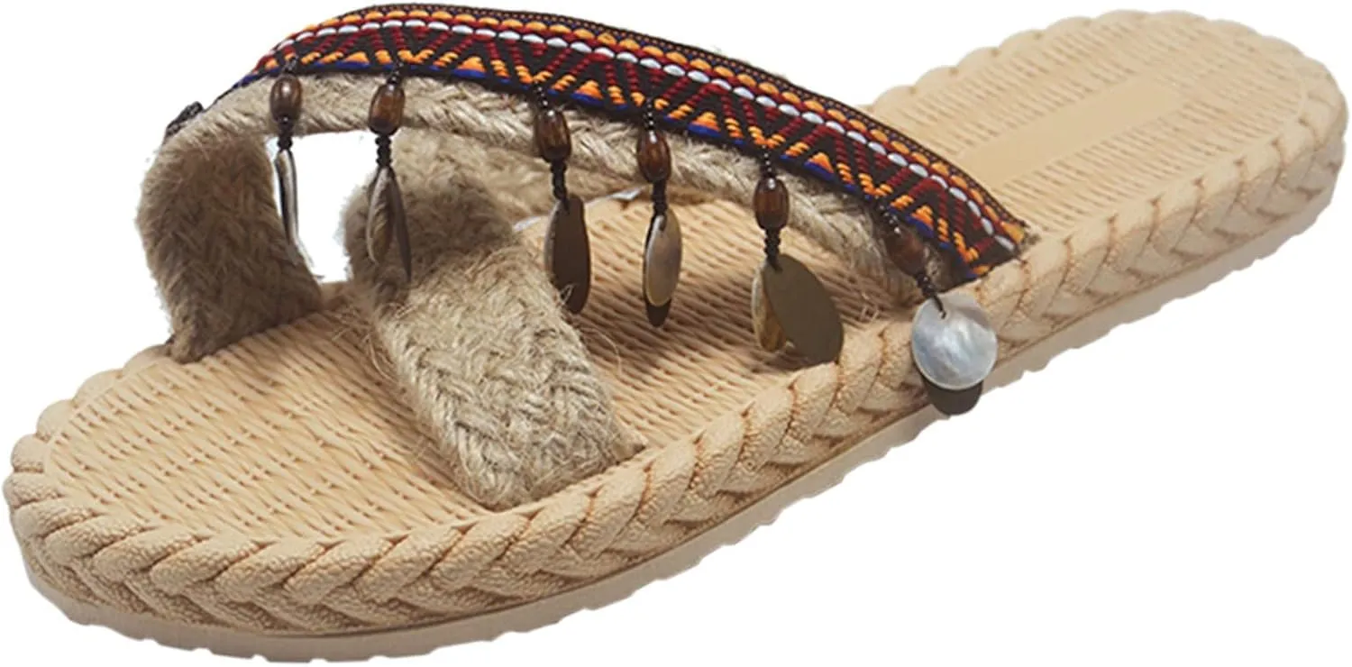 Casual Dress Women's Sandals 2025 Sandals Imitation And Summer Flip Spring Flat And Women Flops Beach Slippers Woven